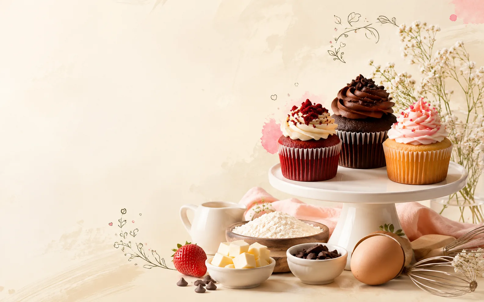 Luxury assortment of cakes, brownies and cupcakes